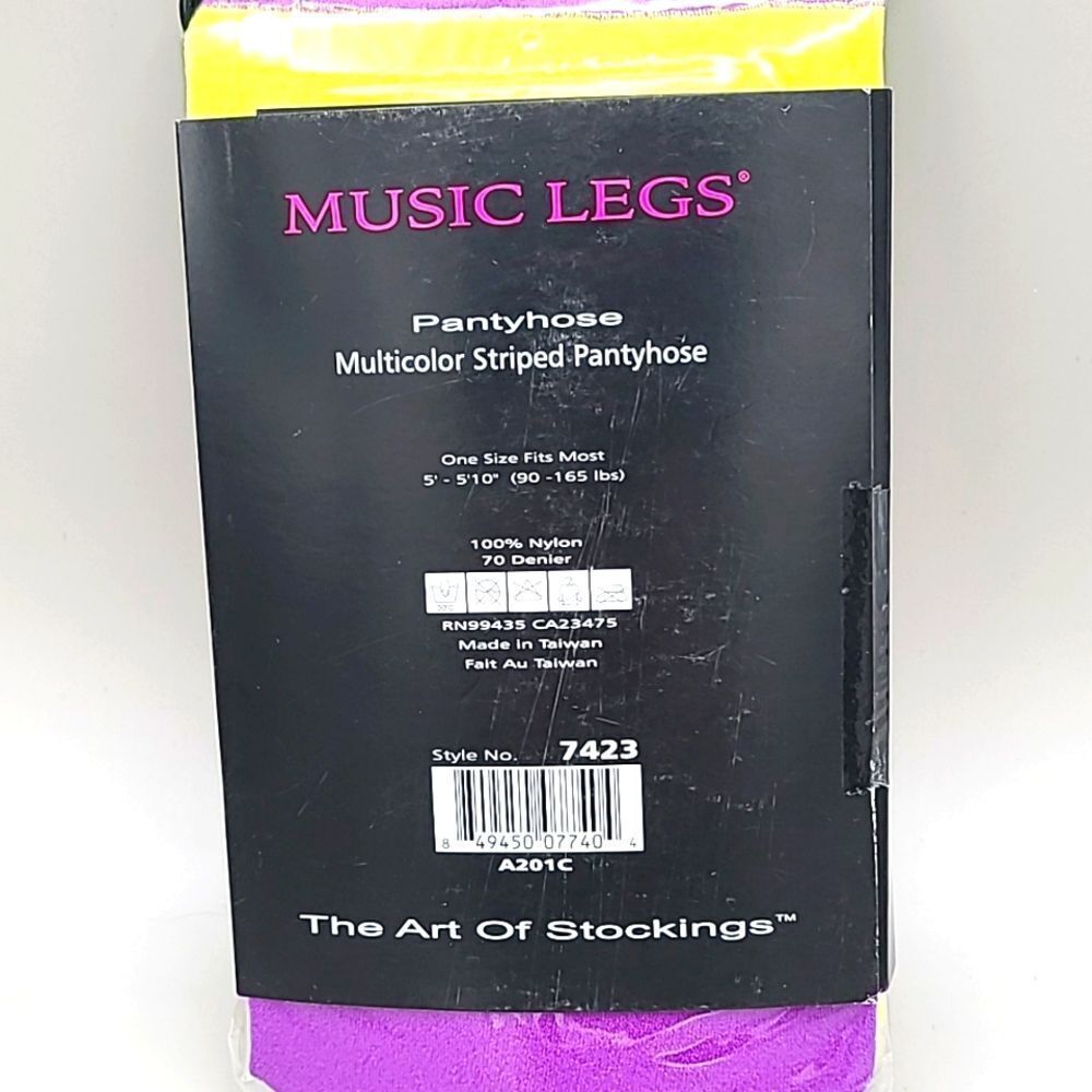 Music Legs - Multi-color Striped Pantyhose in Purple, Green & Yellow, NWOT - Picture 5 of 5